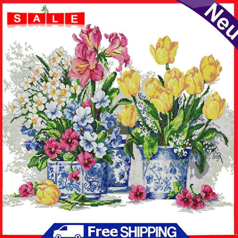 Full Cross Stitch 14CT DIY Fresh Flowers Printed Embroidery Home Decoration Gift