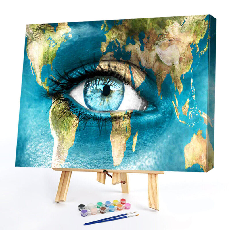 Blue Eyes Oil Paint By Numbers Kit DIY Acrylic Painting on Canvas Frameless