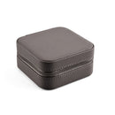 Portable PU Jewelry Box Square Rings Studs Zipper Display Container (Black)