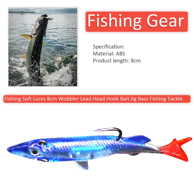 Soft Lures 8cm Wobbler  Head Hook Bait Jig Bass Fishing Tackle (5pcs) Newly