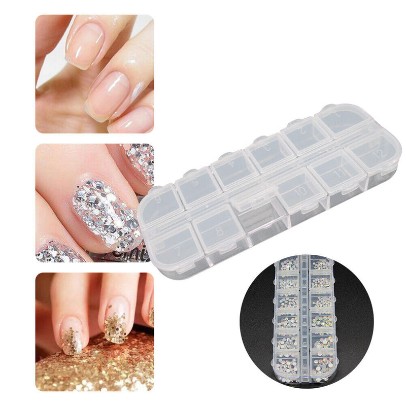 12 Grids Clear Beads Storage Box for Nail Art Manicure Jewelry Display Case