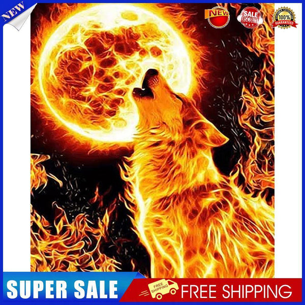 Frameless Oil Paint By Numbers Wolf DIY Canvas Picture Craft Kit for Home