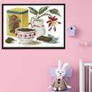 14CT Stamped Cotton Cross Stitch DIY Printed Needlework (Red Tea Set)