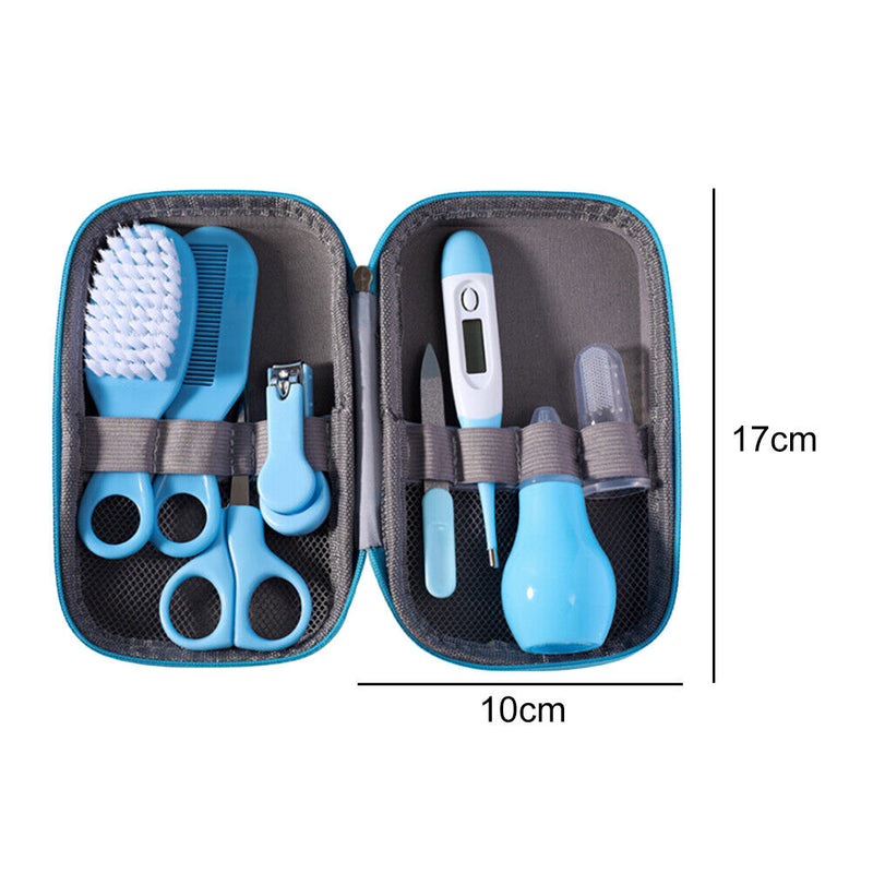 8pcs Newborn Care Kit Nail Thermometer Grooming Clipper Scissors (Blue)
