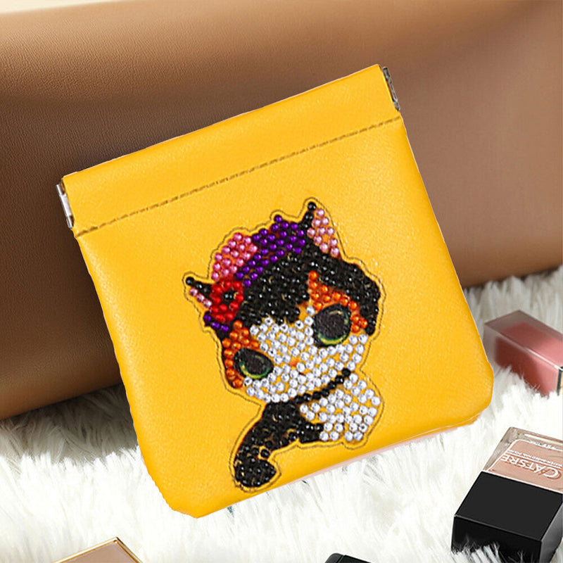 #A Artificial Leather Rhinestone Clutch Gift DIY Cartoon Cosmetics Purse Mosaic