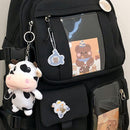 Women Fashion Travel Solid Color Patchwork Backapck Knapsack with Cow Pendant