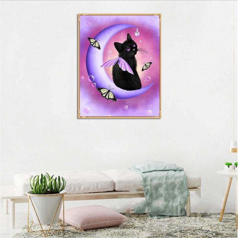 Black Cat Round Diamond Painting DIY Embroidery Kit Cross Stitch Home Decor
