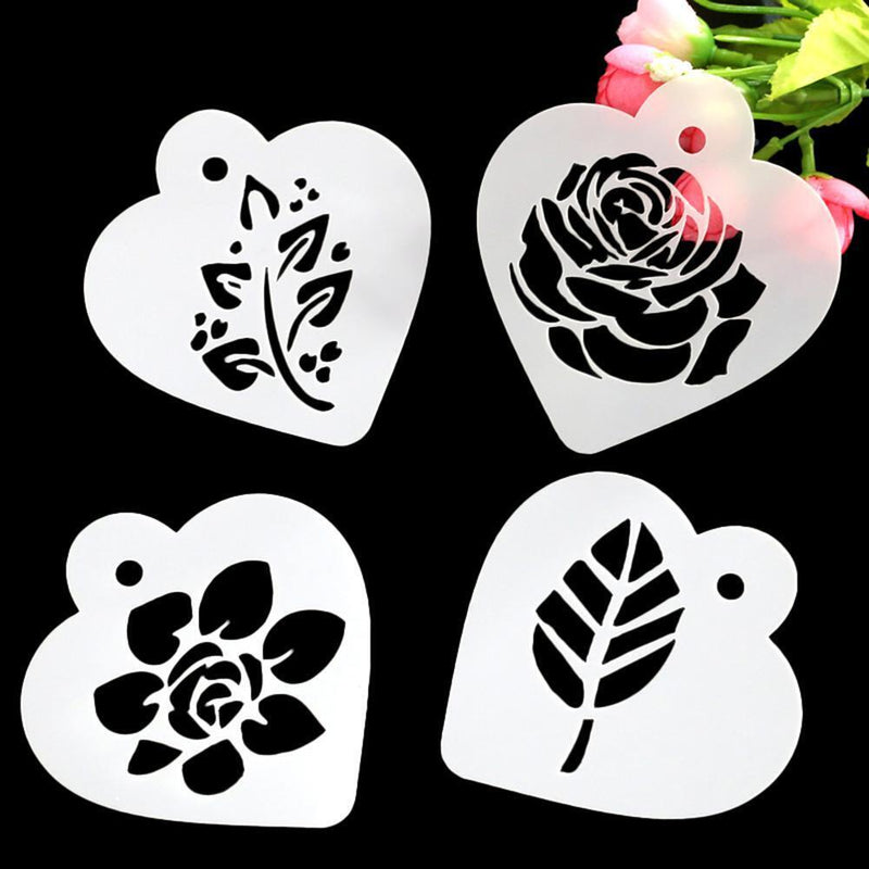 4pcs/Set DIY Leaf Flower Coffee Stencils Cake Baking Scrapbook Templates