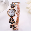 Girls Chic Fashion Flower Rose Golden Bracelet Wrist Watch Black Newly