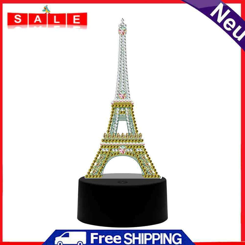 DIY Special Shaped Diamond Painting LED Light Iron Tower Embroidery Night Lamp