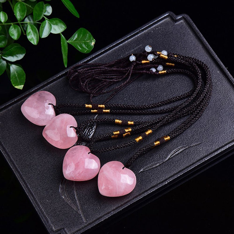 Healing Magic Wand Gift Energy Pink Crystal Necklace Heart Pendant Gem Jade