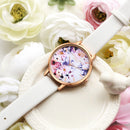 Women Classic Flower Leather Strap Casual Quartz Dress Watch (White) Newly