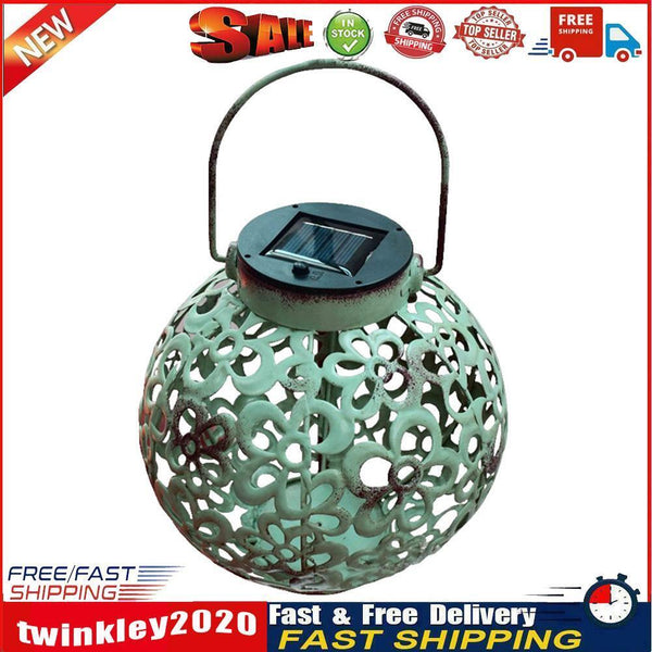 LED Solar Lantern Light Metal Hollow Lantern Hanging Lamp Garden Decor (D) Newly