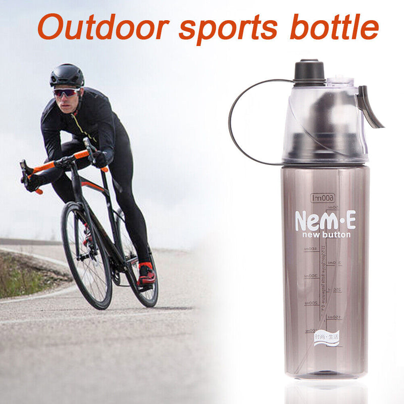 Plastic Spray Cool Summer Sport Water Bottle Portable Drink Kettle (Black) Newly