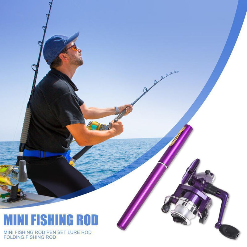 Portable Telescopic Mini Fishing Pole Pen Shaped Rod with Reel (Purple)