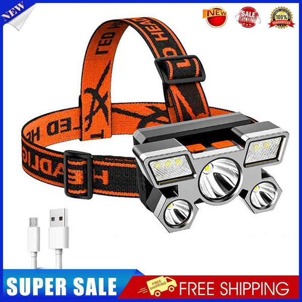5xLED Beads Portable Fishing Headlight USB Rechargeable Waterproof Headlamp