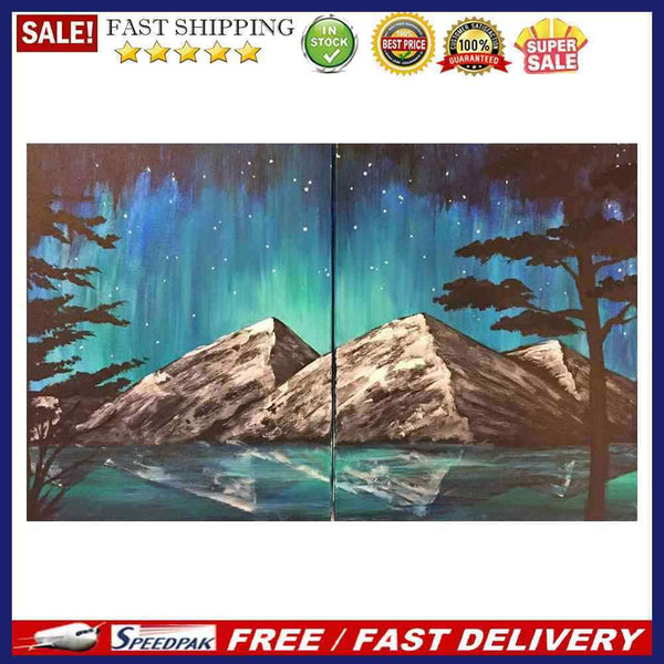 Aurora Night Mountains Oil Paint By Numbers 2 Panels DIY Picture for Adults K