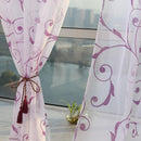 Transparent Voile Floral Print Curtains Bedroom Window Door Curtain (Purple
