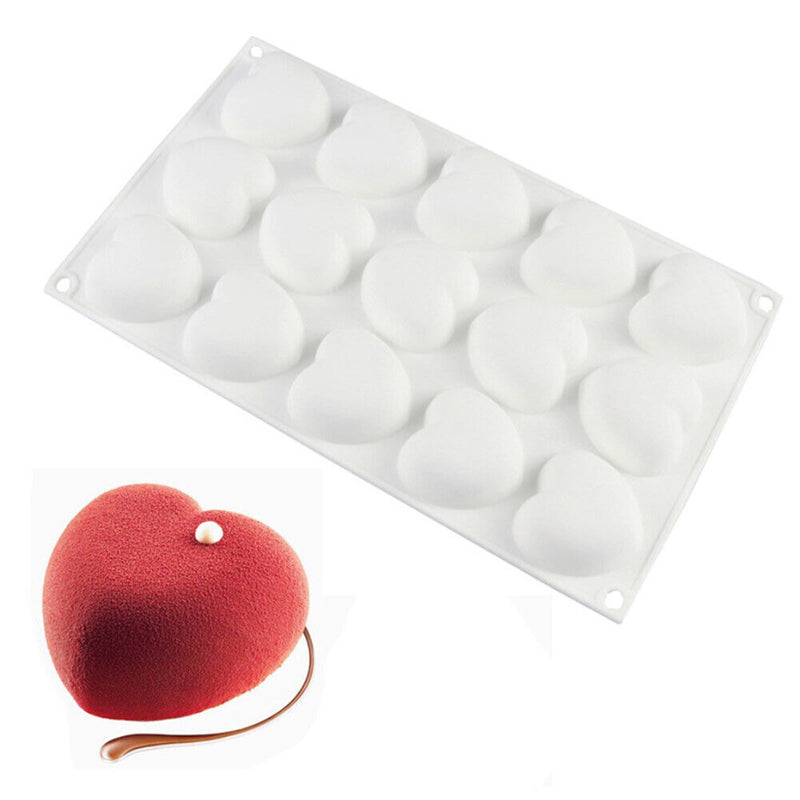 Silicone Cake Molds 15-Cavity Heart Shape Chocolate Mousse DIY Baking Mould
