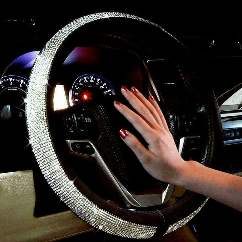 PU Leather Skidproof Bling Car Steering Wheel Crystal Sparkled N6O5 Cover M4L4