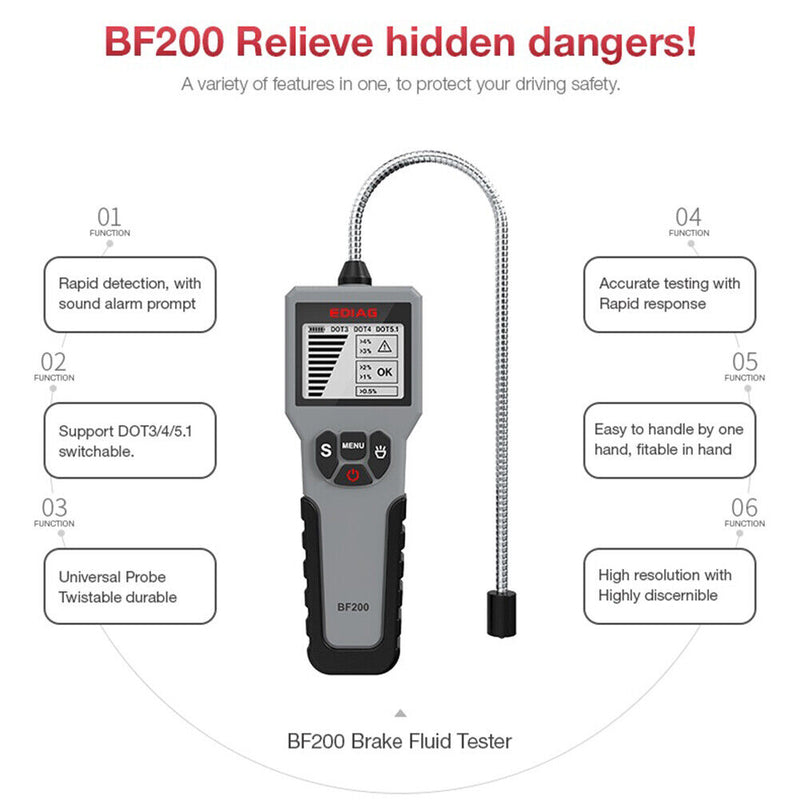BF200 Auto Brake Fluid Tester Digital Car DOT3 DOT4 DOT5.1 Oil Quality Dete