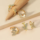 1set Korean Rhinestone Butterfly Ring Simple Lady Opening Finger Rings Jewe