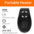 500W (UK/US/EU) Plug Portable Electric Heater Digital-Display-Timer Black