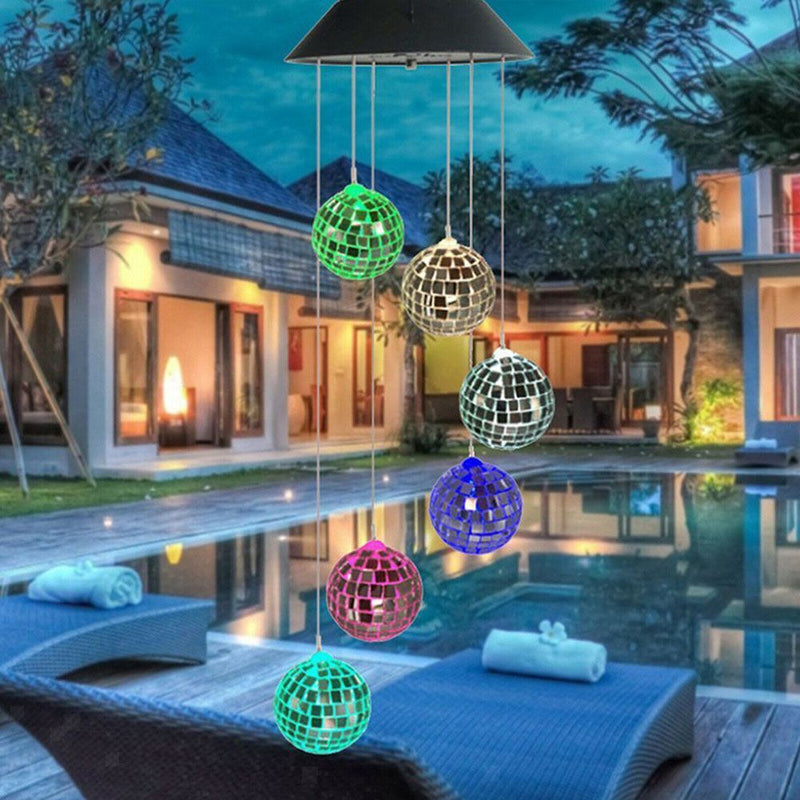 Waterproof Mirror Ball Windbell Lights LED Solar Wind Chimes Lights Lawn Lamps