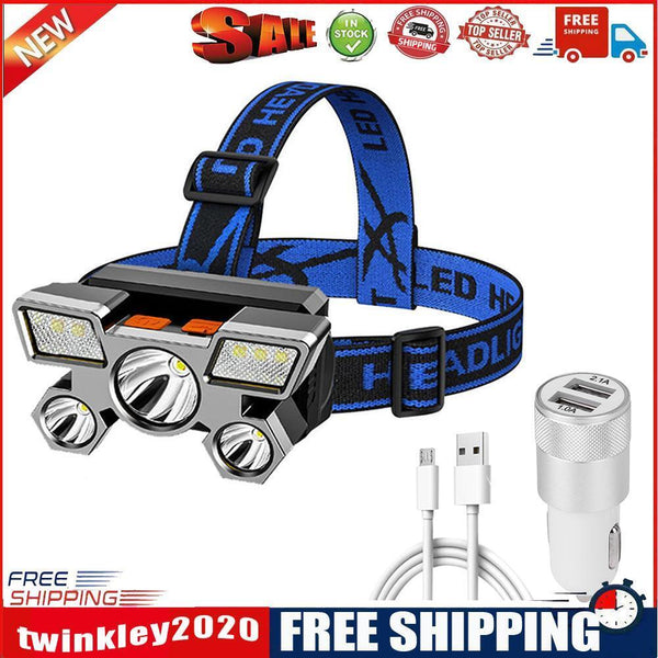 COB LED Headlamp Waterproof USB Rechargeable Torch Headlight + Car Chargers