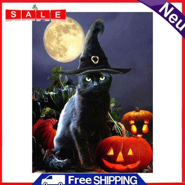 Snowvirtuos Halloween Black Cat 5D Full Drill Diamond Painting DIY Craft Cross
