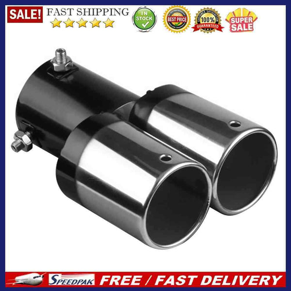 Dual Outlet Car Exhaust Tip Stainless Steel Auto Muffler Silencer Black+Sil