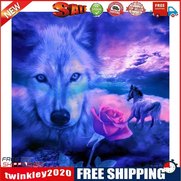 Diamond Painting 5D DIY Wolf Flower Full Round Drill Rhinestone Picture Kit
