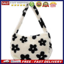 Portable Fluffy Flower Printed Satchel Autumn Women Plush Handbags Underarm Bag
