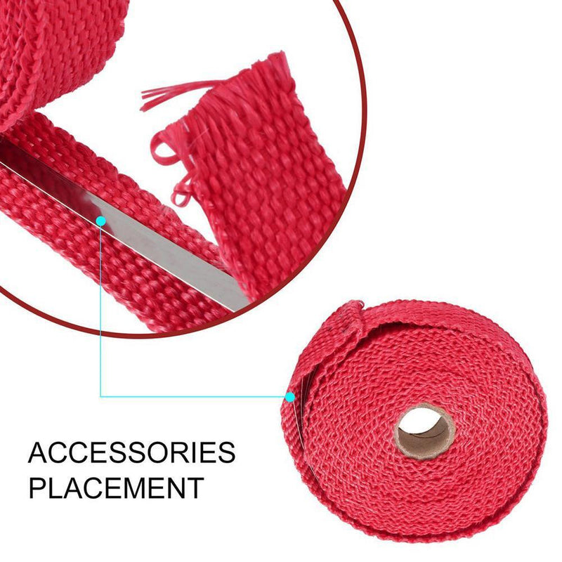 5m Thermal Exhaust Pipe Wrap Heat Resistant Cloth for Car Motorcycle (Red) Newly