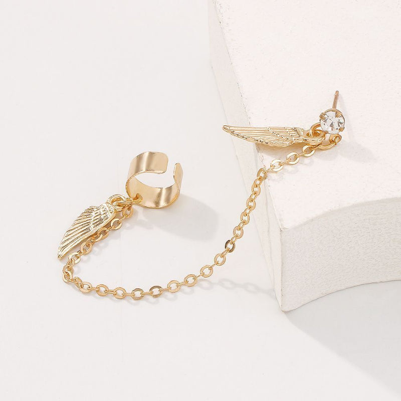 Non Piercing Ear Cuff Wing Earrings Tragus Earrings with Long Chain Tassel