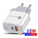 25W PD QC3.0 Mobile Phone Wall Charging USB Type C Fast Charger (White EU) Newly