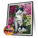 5D Kit Rhinestone Pictures DIY Cat in Flowers Full Round Drill Diamond Painting