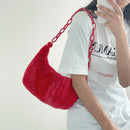 Fashion Women Pure Color Hobos Acrylic Chain Plush Large Shoulder Underarm Bag