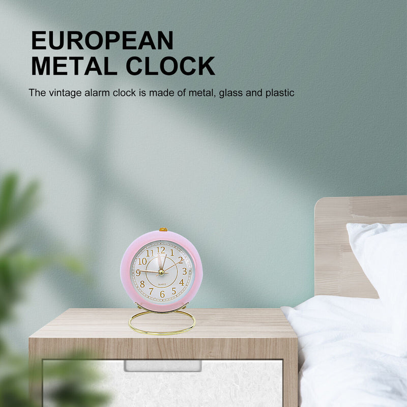 Analog Alarm Clock Light Emitting Silent Non Ticking Clock for Kid (Pink)