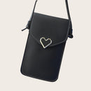 PU Leather Shoulder Messenger Bag Women Touch Screen Phone Pouch (Black)