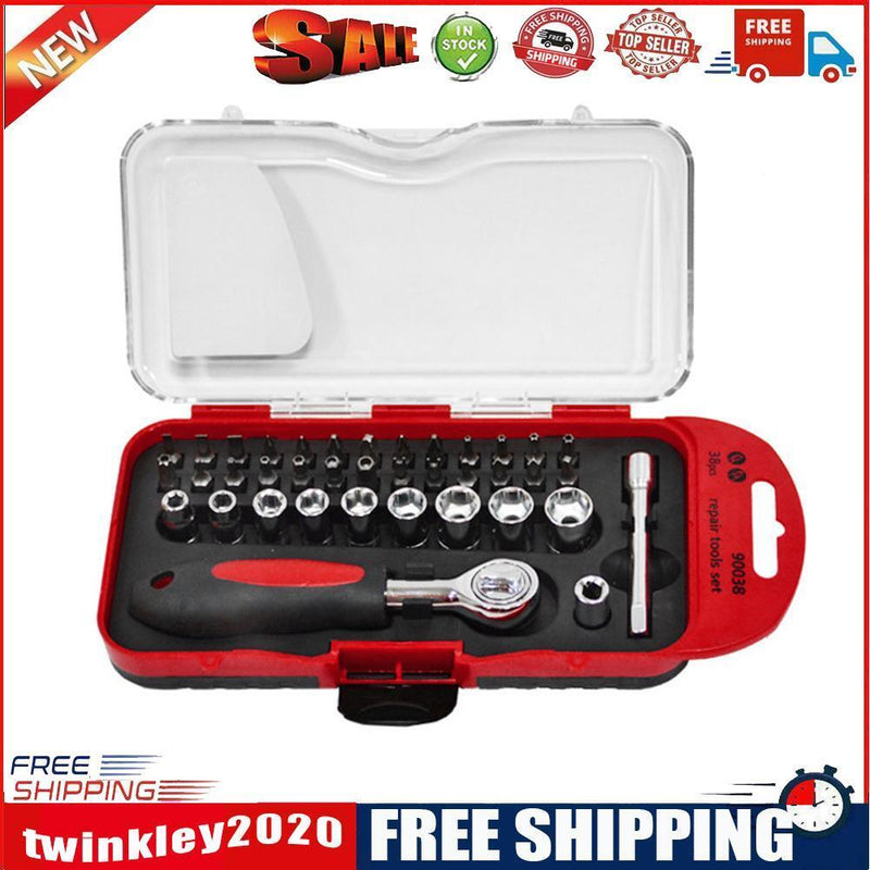 38pcs Mini Ratchet Wrench Set Socket Wrench Spanner Screw Bits Set Tools