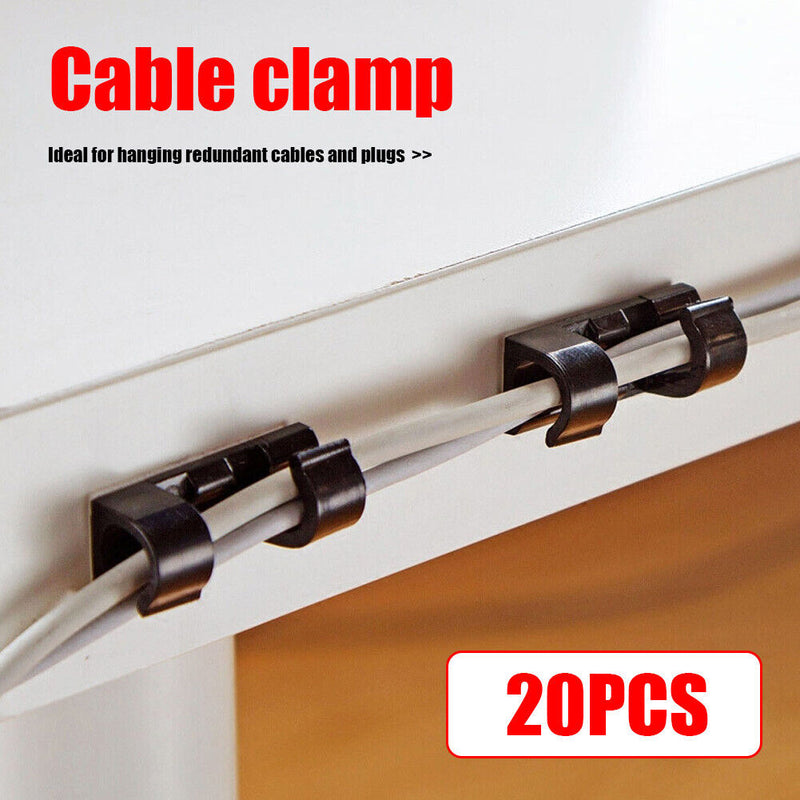20x Self-Adhesive Cable Organizer Clips ABS Plastic Wire Cable Cord Managemen