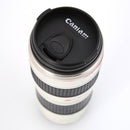 400mL Camera Lens Shaped Stainless Steel Water Cup Tea Mug with Lid (White)