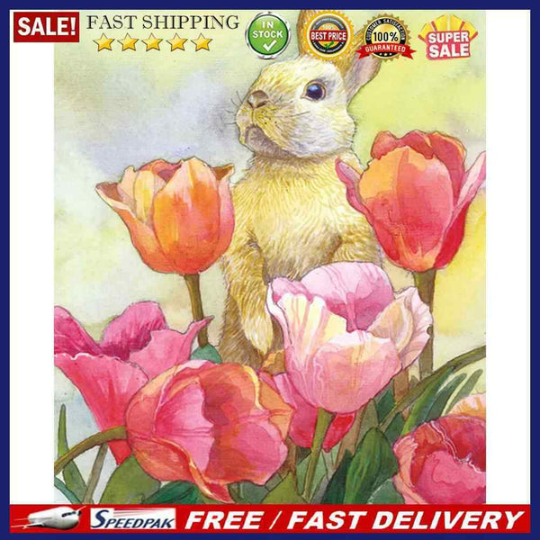 Rabbit in Flowers Colouring Oil Canvas DIY Hand Painted Art Paint By Numbers