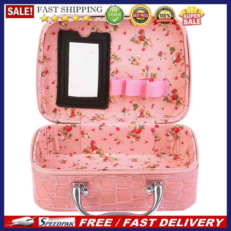 Small Square Solid Handbag Mirror Cosmetics Storage Bag Makeup Bags (Pink)