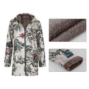 Retro Women Fleece Winter Coats Casual Floral Print Hooded Jackets (XL)