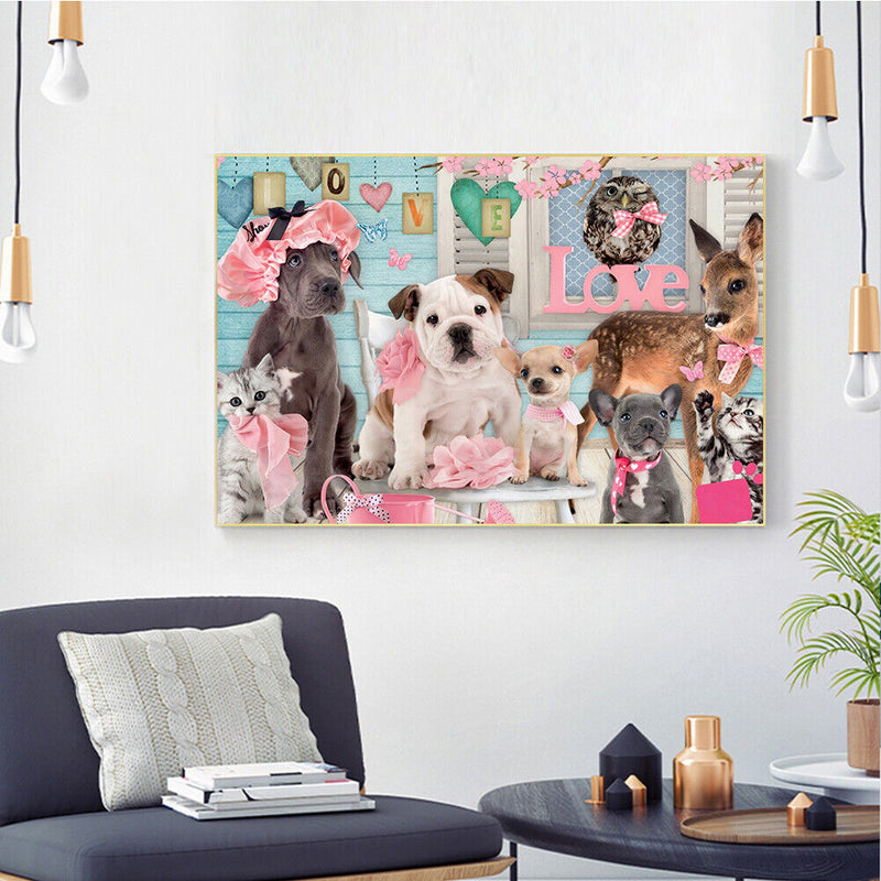 Diamond Painting Cat Dog Party Full Round Drill Picture of Rhinestone DIY Kits