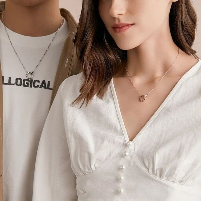 Double Buckle Copper I Love You Round Pendant Couple Necklace Clavicle