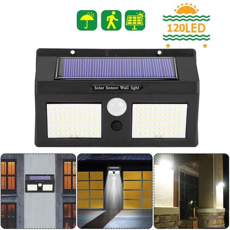 120LED Solar Two-Sided Motion Sensor Wall Lamp Outdoor Yard Security Light Newly