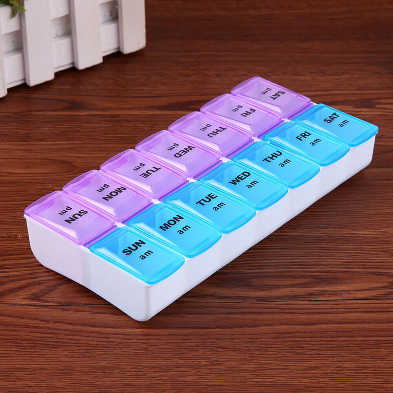 14 Slot 7 Day Pill Organizer Box Weekly Case Travel Medication Reminder